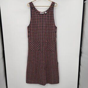 J.L.N.Y. Women’s Plaid Linen Blend Jumper Dress Red Black Blue Size M